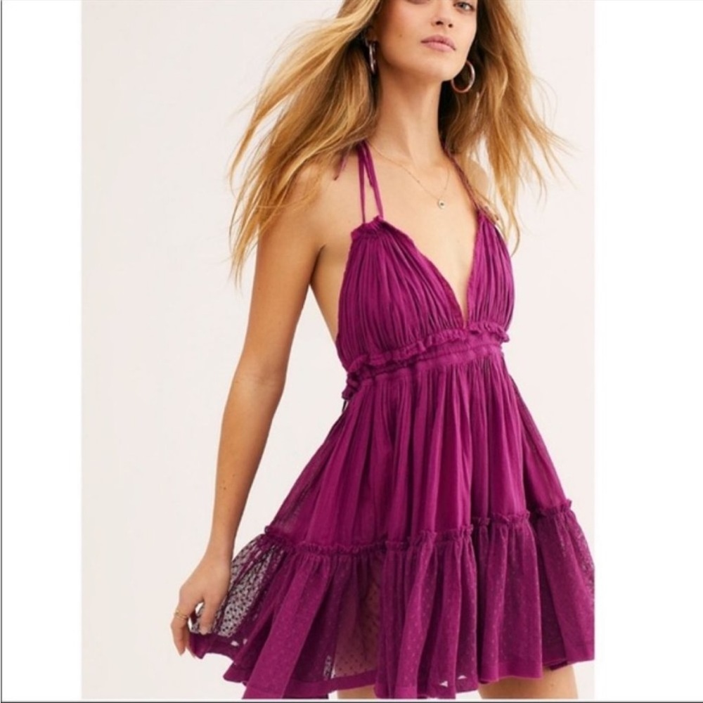 Free People Small Grape Purple 100 Degree halter Dress NEW